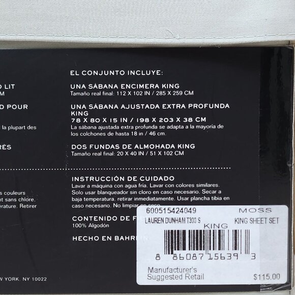 Lauren Ralph Lauren King Sheet Set Dunham Sateen 300 Thread Ct Cotton Moss Green - Picture 6 of 7